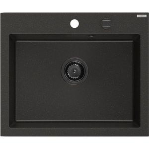 MEXEN/S Elix granitový dřez 1-miska 600 x 500 mm, černá/zlatá metalik, sifon černá 6525601005-75-B obraz