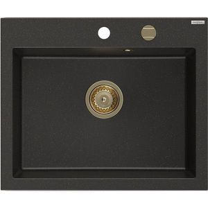 MEXEN/S Elix granitový dřez 1-miska 600 x 500 mm, černá/zlatá metalik, sifon zlatá 6525601005-75-G obraz