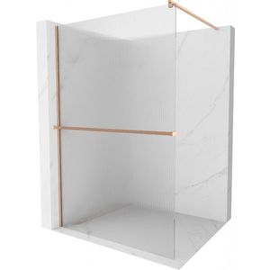 MEXEN/S Kioto+ Sprchová zástěna WALK-IN s poličkou a držákem ručníků 100 x 200, proužky, měď kartáčovaná 800-100-121-65-09 obraz