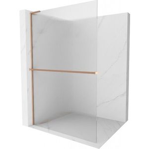MEXEN/S Kioto+ L Sprchová zástěna WALK-IN s poličkou a držákem ručníků 90 x 200, proužky, měď kartáčovaná 800-090-123-65-09 obraz