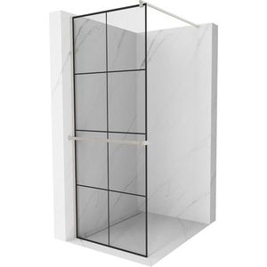 MEXEN/S Kioto+ Sprchová zástěna WALK-IN s poličkou a držákem ručníků 80 x 200, černý vzor, nikl kartáčovaná 800-080-121-97-77 obraz