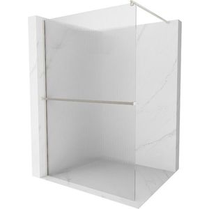 MEXEN/S Kioto+ Sprchová zástěna WALK-IN s poličkou a držákem ručníků 90 x 200, proužky, nikl kartáčovaná 800-090-121-97-09 obraz