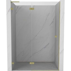 MEXEN/S Lunar L sprchové dveře křídlové levé 130, transparent, zlatá kartáčovaná 834L-130-000-55-00-L obraz