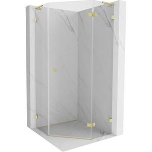 MEXEN/S Lunar L sprchový kout pětiboký křídlový pravá 100x100, transparent, zlato kartáčovaná 831L-100P-100L-55-00-P obraz