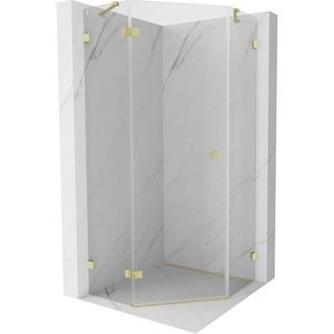 MEXEN/S Lunar sprchový kout pětiboký křídlový levá 80 x 80, transparent, zlato kartáčovaná 831-080L-080P-55-00-L obraz