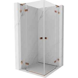 MEXEN/S Lunar L Duo sprchový kout dveře křídlové 100 x 100, transparent, růžové zlato 834L-100L-100P-60-00 obraz