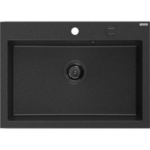 MEXEN/S Elix granitový dřez 1-miska 700 x 500 mm, černá/stříbrná metalik, sifon černá 6526701005-73-B obraz