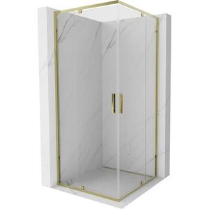 MEXEN Exo čtvercový křídlový sprchový kout 90 x 90, transparent, zlato 8110-090-090-50-00 obraz