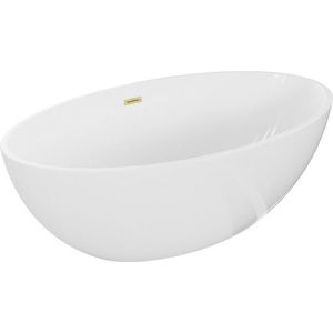 MEXEN/S Nike volně stojící vana 175 x 100, bílá, sifon a přepad zlatá kartáčovaná 54071751000-55 obraz