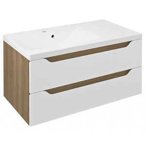 SAPHO WAVE umyvadlová skříňka 89, 7x45x47, 8cm, levá, bílá/dub cuneo WA092-3025 obraz
