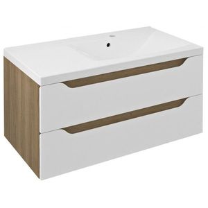 SAPHO WAVE umyvadlová skříňka 89, 7x45x47, 8cm, pravá, bílá/dub cuneo WA093-3025 obraz