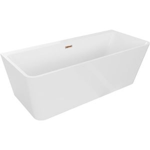 MEXEN/S Volta vana volně stojící rohová 150 x 75, bílá, sifon a přepad růžové zlato 51131507500-60 obraz