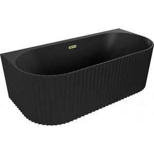 MEXEN/S Sella volně stojící vana nástěnná reliéf 150 x 75, černá mat, sifon a přepad zlatá 52711507571-50 obraz