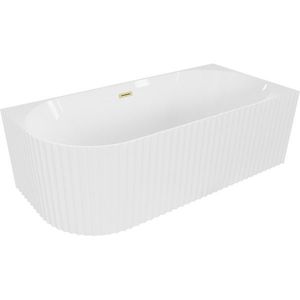 MEXEN/S Gia volně stojící rohová vana reliéf pravá 150 x 75, bílá lesk, sifon a přepad zlatá kartáčovaná 52701507500P-55 obraz