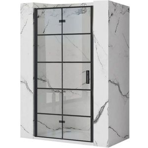 Rea Molier, skládací sprchové dveře 80x190cm do otvoru, 6mm čiré sklo, černý profil, KPL-K9537 obraz
