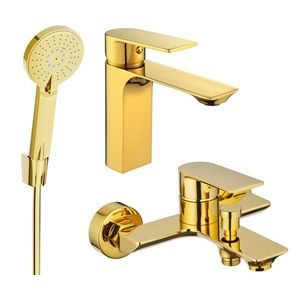 MEXEN/S Alexa SET umyvadlová + vanová baterie s příslušenstvím R40, zlatá 71203R40-50 obraz