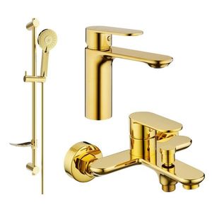 MEXEN/S Milo DF40 Set umyvadlové a vanové baterie s příslušenstvím, zlato 71303DF40-50 obraz