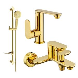 MEXEN/S Milo DF40 Set umyvadlové a vanové baterie s příslušenstvím, zlato 713053DF40-50 obraz