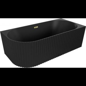 MEXEN/S Gia volně stojící rohová vana reliéf pravá 170 x 80, černá mat, sifon a přepad zlatá 52701708071P-50 obraz