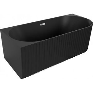 MEXEN/S Gia volně stojící rohová vana reliéf levá 150 x 75, černá mat, sifon a přepad chrom 52701507571L-01 obraz