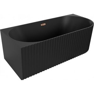 MEXEN/S Gia volně stojící rohová vana reliéf levá 150 x 75, černá mat, sifon a přepad růžové zlato 52701507571L-60 obraz