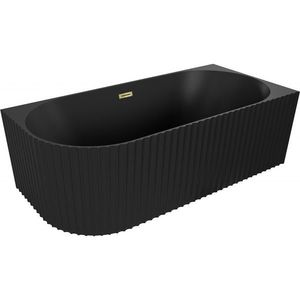MEXEN/S Gia volně stojící rohová vana reliéf pravá 150 x 75, černá mat, sifon a přepad zlatá 52701507571P-50 obraz