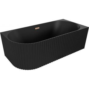 MEXEN/S Gia volně stojící rohová vana reliéf pravá 150 x 75, černá mat, sifon a přepad měď kartáčovaná 52701507571P-65 obraz