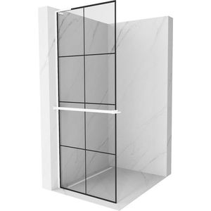 MEXEN/S Kioto+ L Sprchová zástěna WALK-IN s poličkou a držákem ručníků 90 x 200, černý vzor, bilá 800-090-123-20-77 obraz