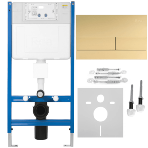 REA/S Podomítkový WC systém K011A-Q + tlačítka T Brush Gold KPL-E0055 obraz