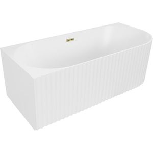 MEXEN/S Gia volně stojící rohová vana reliéf levá 150 x 75, bílá mat, sifon a přepad zlatá 52701507501L-50 obraz