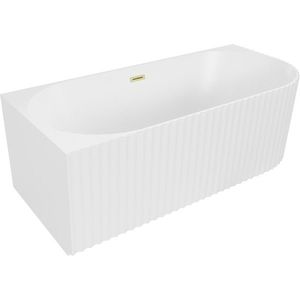 MEXEN/S Gia volně stojící rohová vana reliéf levá 150 x 75, bílá mat, sifon a přepad zlatá kartáčovaná 52701507501L-55 obraz