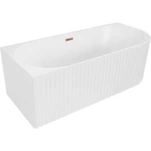 MEXEN/S Gia volně stojící rohová vana reliéf levá 150 x 75, bílá mat, sifon a přepad růžové zlato 52701507501L-60 obraz