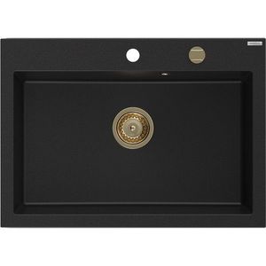MEXEN/S Elix granitový dřez 1-miska 700 x 500 mm, černá, sifon zlatá 6526701005-77-G obraz
