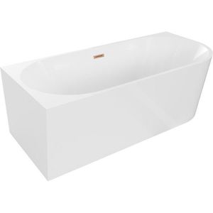 MEXEN/S Mia volně stojící rohová vana levá 160 x 80, bílá, sifon a přepad měď kartáčovaná 52691608000L-65 obraz