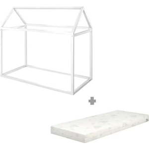 Bílá domečková dětská postel z borovicového dřeva s matrací/bez roštu 70x140 cm House Bed – Roba obraz