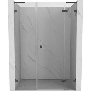 MEXEN/S Lunar L sprchové dveře křídlové pravé 130, transparent, grafit kartáčovaná 834SL-130-050-66-00-P obraz