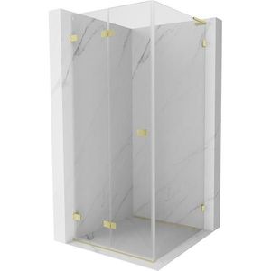 MEXEN/S Lunar-F L sprchový kout skládací dveře levá 100 x 100, transparent, zlato kartáčovaná 836L-100-100-55-00-L obraz