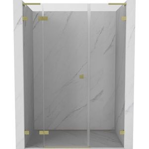 MEXEN/S Lunar L sprchové dveře křídlové levé 150, transparent, zlatá kartáčovaná 834SL-150-050-55-00-L obraz