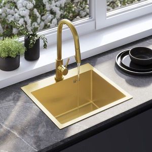 REA Ocelový dřez Leo 50 BRUSH GOLD s kuchyňskou baterií KPL-96004 obraz