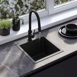 REA Ocelový dřez Leo 40 Black s kuchyňskou baterií KPL-96002 obraz