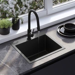 REA Ocelový dřez Leo 50 Black s kuchyňskou baterií KPL-96005 obraz