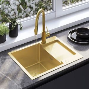 REA Ocelový dřez Paul BRUSH GOLD s kuchyňskou baterií KPL-96010 obraz