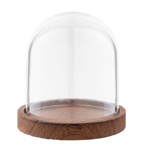 Skleněný poklop s dřevěným podnosem - Ø 10*15 cm 6GL1944 obraz