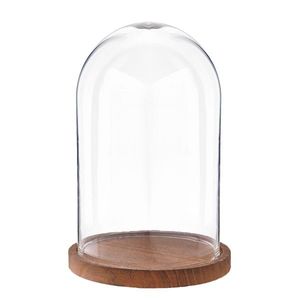 Skleněný poklop s dřevěným podnosem - Ø 17*25 cm 6GL1945 obraz