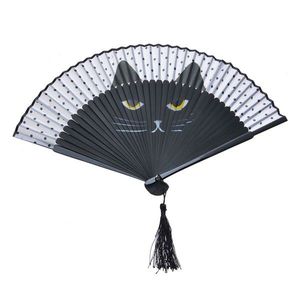 Černý vějíř s motivem kočky - 20 cm MLHF0012Z obraz