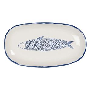 Keramický servírovací talíř s modrým dekorem ryby Atalante - 30*16*3 cm obraz