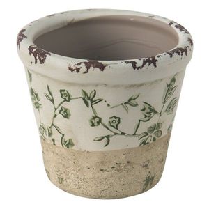 Keramický obal na květináč se zelenými květy Jenia S - Ø 8*7 cm 6CE1384S obraz