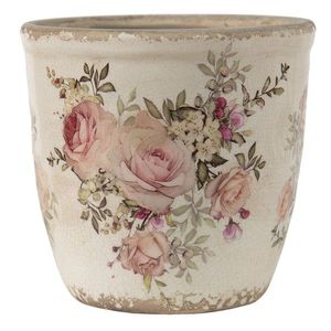 Keramický obal na květináč s růžemi Rosien M - Ø12*12 cm 6CE1421M obraz