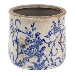 Keramický obal na květináč s modrými květy Saten - Ø 17*16 cm 6CE1396L obraz