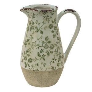 Keramický dekorační džbán se zelenými květy Jenia M - 20*14*25 cm 6CE1453M obraz